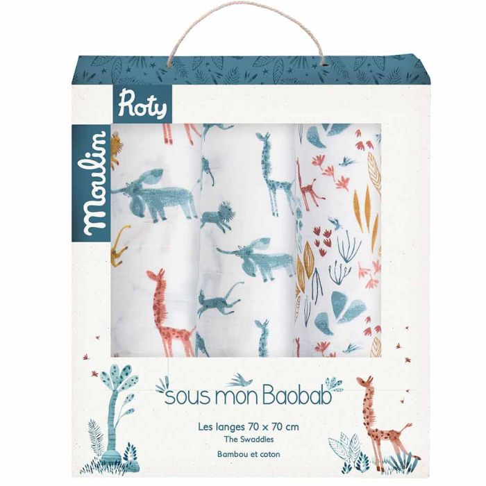 Set 3 Teli Mussola di Cotone Sous Mon Baobab main product photo