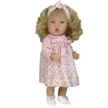 Bambola Susette Liberty Bionda Nines d'Onil 45cm capelli ricci biondi stile floreale 3 anni - Bindi Giochi
