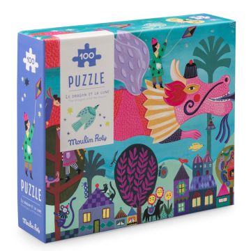 puzzle 100 pezzi il drago e la luna les cometes filantes moulin roty bindi giochi