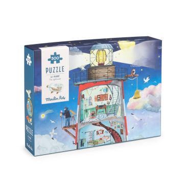 Puzzle 500 pezzi Moulin Roty Grande Faro visto dall'interno con stanze e personaggi illustrati - Bindi Giochi