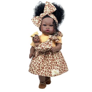 Bambola Addis Leopardata Nines d'Onil 45cm con bebè capelli afro stampa leopardata 3 anni - Bindi Giochi
