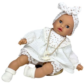 Bambola Alex Muselin Bianca Nines d'Onil 40cm vestito mussola bianca elegante fascia fiocco 3 anni - Bindi Giochi