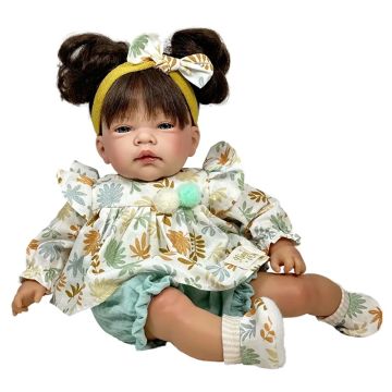 Bambola Celia Flower Menta Nines d'Onil 45cm vestitino fiori verde chignon 3 anni - Bindi Giochi