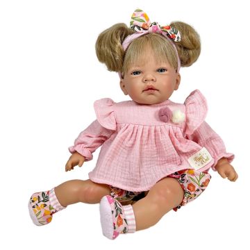 Bambola Celia Flower Rosa Nines d'Onil 45cm vestitino rosa fiori ciglia naturali regalo bambina 3 anni - Bindi Giochi