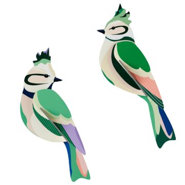 Coppia di uccellini cardinali 3D Studio Roof assemblati, decorazione murale in cartone riciclato dai colori vivaci - Bindi Giochi