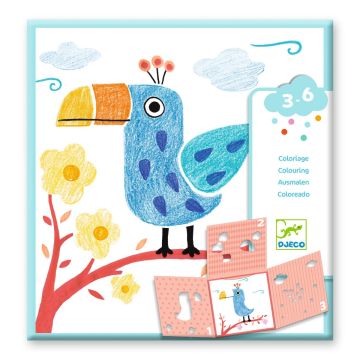 Impara Colorare Stencil Animali Djeco 12 fogli 4 set creatività bambini 3 anni - Bindi Giochi
