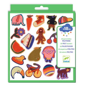 Adesivi Animali Divertenti Djeco stickers in feltro morbido 18 mesi - Bindi Giochi