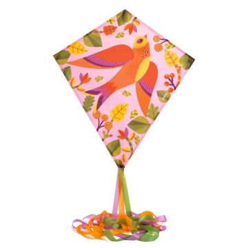 Aquilone Birdy Djeco uccello arancione rosa 60x70cm coda 250cm bambini 5 anni - Bindi Giochi
