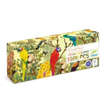 Puzzle Gallery Djeco 1000 pezzi Uccelli Pacifici con illustrazioni esotiche - Bindi Giochi
