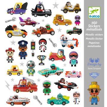 Cartellina stickers Djeco Crazy Motors con 160 adesivi metallizzati - Bindi Giochi