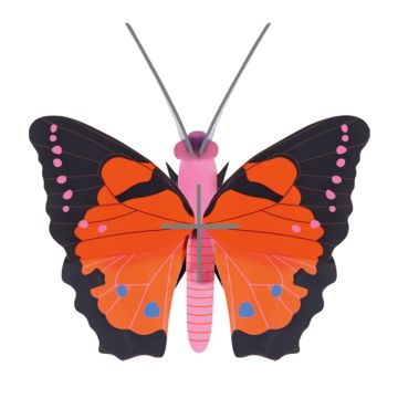 Scultura 3D Farfalla Rosara Studio Roof in cartone riciclato con ali rosa e dettagli grafici neri e rossi - Bindi Giochi