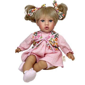 Bambola morbida ipoallergenica Nines d'Onil alta 40 cm modello Little Susette Rosa con capelli biondi e abito rosa qualità artigianale spagnola - Bindi Giochi