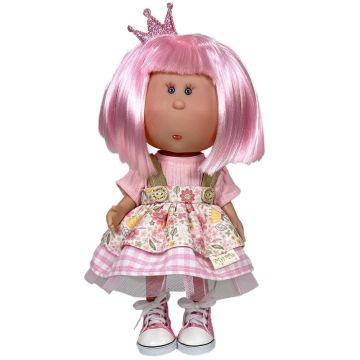 Bambola Mia Queen Rosa Nines d'Onil 30cm corona capelli rosa shocking salopette 3 anni - Bindi Giochi