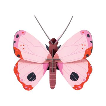 Scultura 3D Farfalla Rosara Studio Roof in cartone riciclato con ali rosa e dettagli grafici neri e rossi - Bindi Giochi