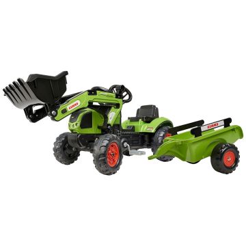 Trattore pedali Claas Falk caricatore frontale rimorchio verde bambino guida giardino 2-5 anni - Bindi Giochi
