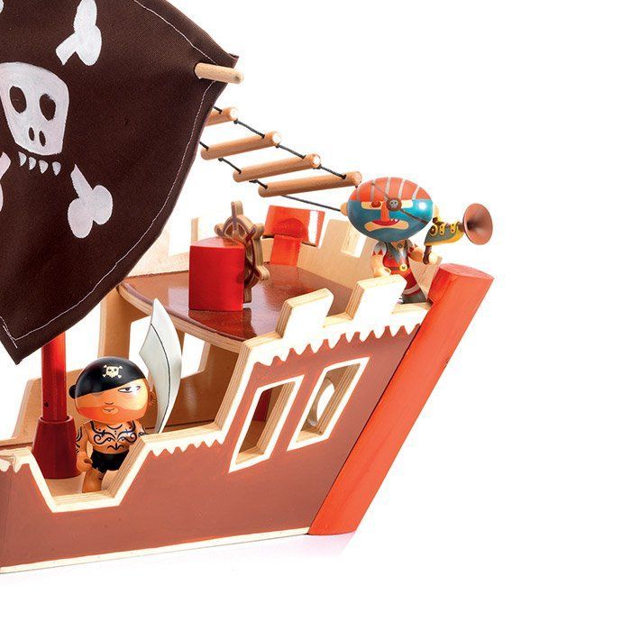 Djeco Arty Toys – Barco Pirata Ze Pirat Boat, Juguete De Madera Para Niños +3 Años, Ideal Para Fomentar La Imaginación Y El Juego Simbólico