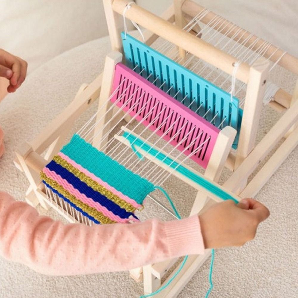 LYKTRIX Set di telai in legno per bambini da 4 a 12 anni, con accessori da 13 pezzi (filato, ago, pettine) per la tessitura di arazzi e sottobicchieri rotondi/quadrati