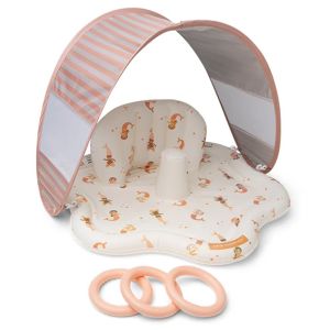 piscinetta neonata con tettuccio parasole a righe rosa e tre anelli bindi giochi