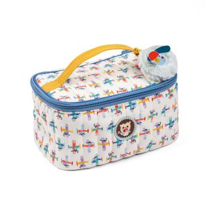 beauty case per bambini blu cane jules lilliputiens con stampe di aerei