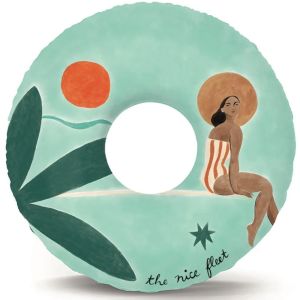 maxi ciambella per piscina e mare con disegno acquerello di una tuffatrice su sfondo turchese